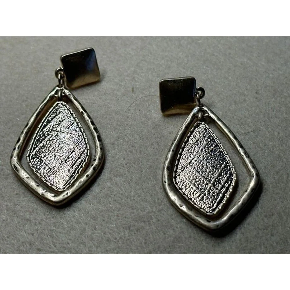 BP. Gold Tone Textured Diamond Drop Earrings Geometric Statement NWT New Boho